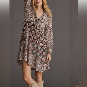 Anthropologie Tiered V-Neck Mini Dress Sz XL